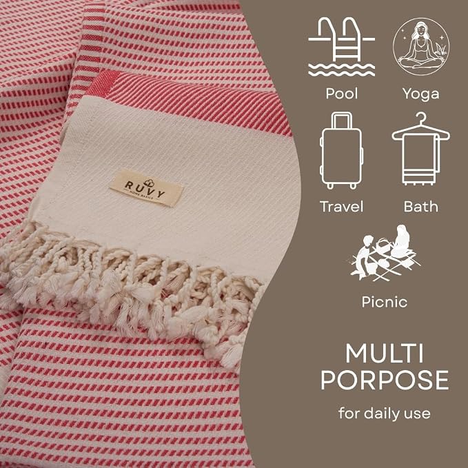 Ruvy Home Basics 2 Pack Turkish Beach Towels – Oversized Quick-Dry Bath Towels - Image 4
