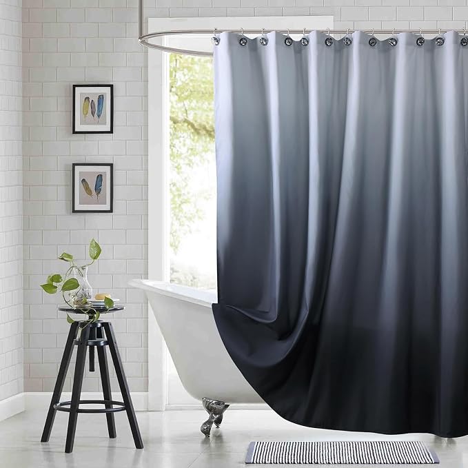 90 Inch Fabric Shower Curtain, Extra Long Black and Grey Ombre Shower Curtains by BESTRIPES