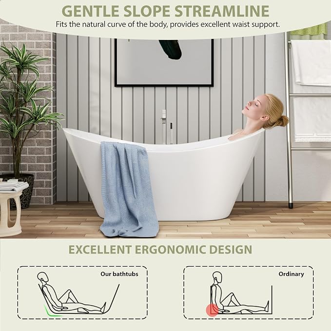 59 Inch Acrylic Freestanding Soaking Bathtub - Image 3