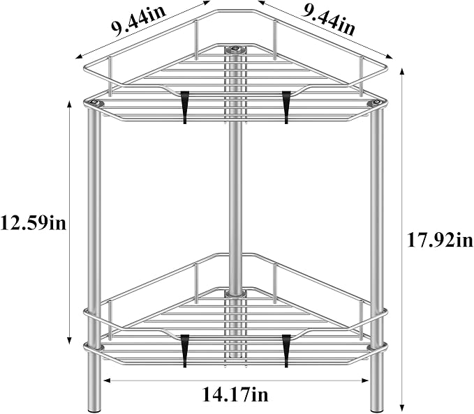 2 Tier Floor Standing Corner Shower Caddy Organizer Shelf - Image 7