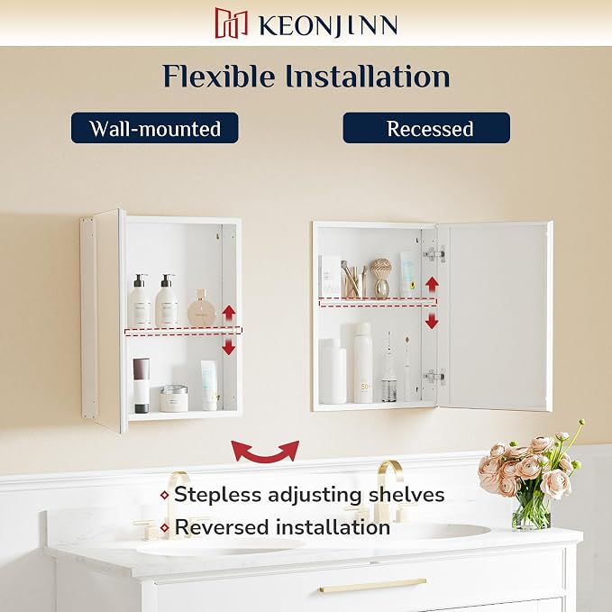 Keonjinn Small-Sized White Medicine Cabinet 14.5 x 18.5 Inch, One Shelf Only - Image 5