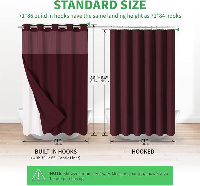 Extra Long No Hooks Needed Linen Textured Shower Curtain - Image 7