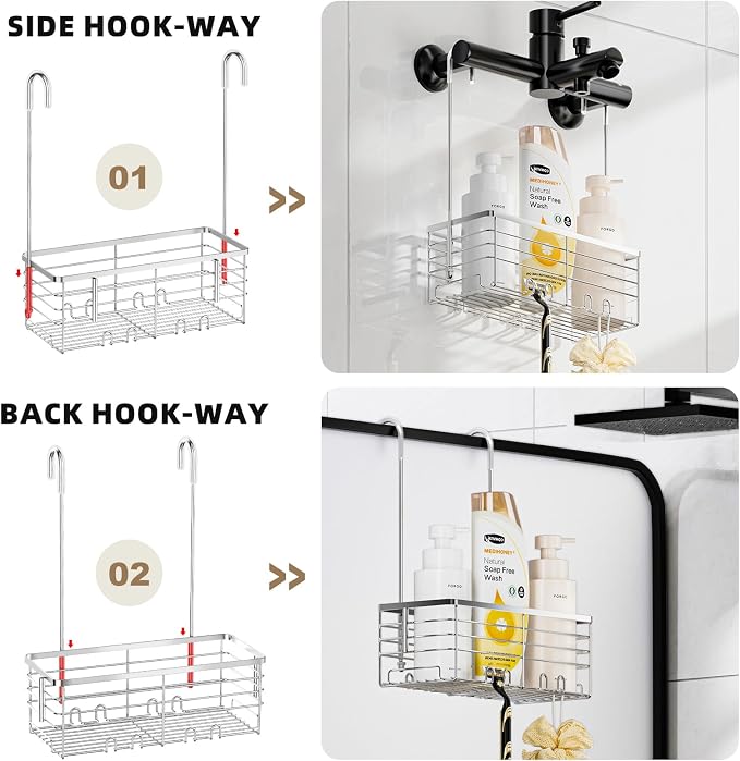 SHANSHUI Shower Hanging Caddy, Bathroom Shower Organizer Basket, Shampoo Bracket - Image 3