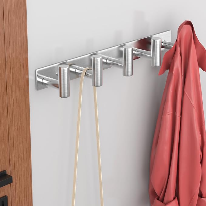 HUFEEOH Silver Coat Hooks Wall Mount, T Shaped 5 Hooks Stainless Steel Wall - Image 6