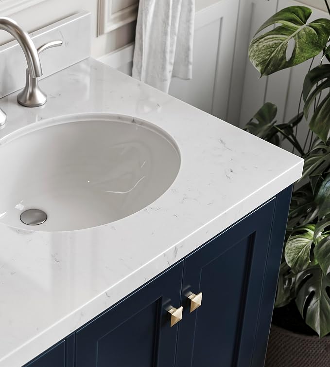 ARIEL Cambridge 60 Inch Midnight Blue Bathroom Vanity Double Sink, Solid Wood - Image 6