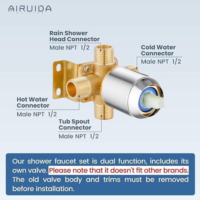 Airuida Shower Faucet Set and Handle Set Single Function Shower Trim Kit - Image 2