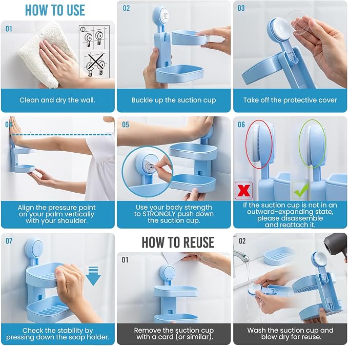 TAILI Double Layer Soap Dish Holder Suction Cup, Strong Sponge Holder - Image 5