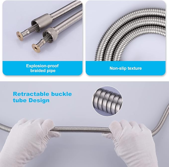 Aleasha Brushed Nickel Finished Shower Hose, 79 Inch SUS 304 Stainless Steel - Image 3