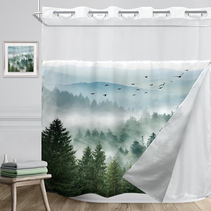 No Hook Green Shower Curtain - Image 2