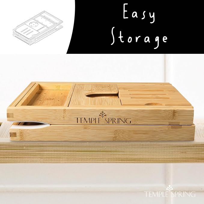 Temple Spring Foldable Bathtub Tray, Unique Design Selfcare Bathroom Caddy - Image 2