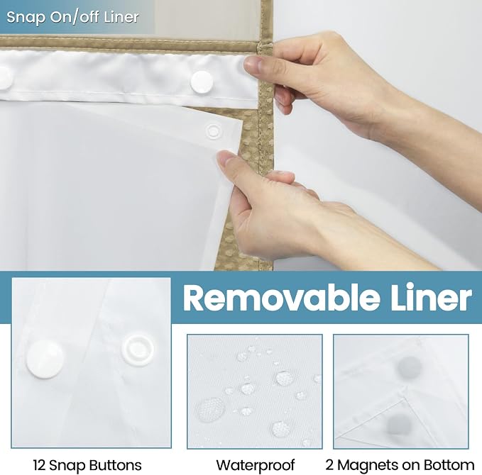 Beige Long No Hook Shower Curtain - Image 6