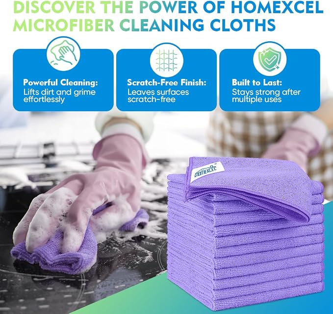 HOMEXCEL Purple Microfiber Cleaning Cloth 12 Pack 12.5 x 12.5 Inch Microfiber - Image 2