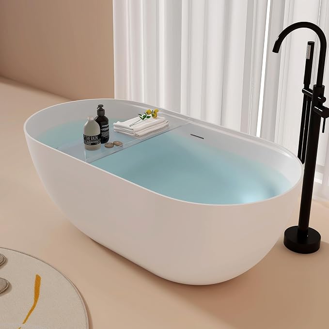 59'' Stone Resin Freestanding Bathtub, Bathroom Solid Surface Tub Bathtubs - Image 2