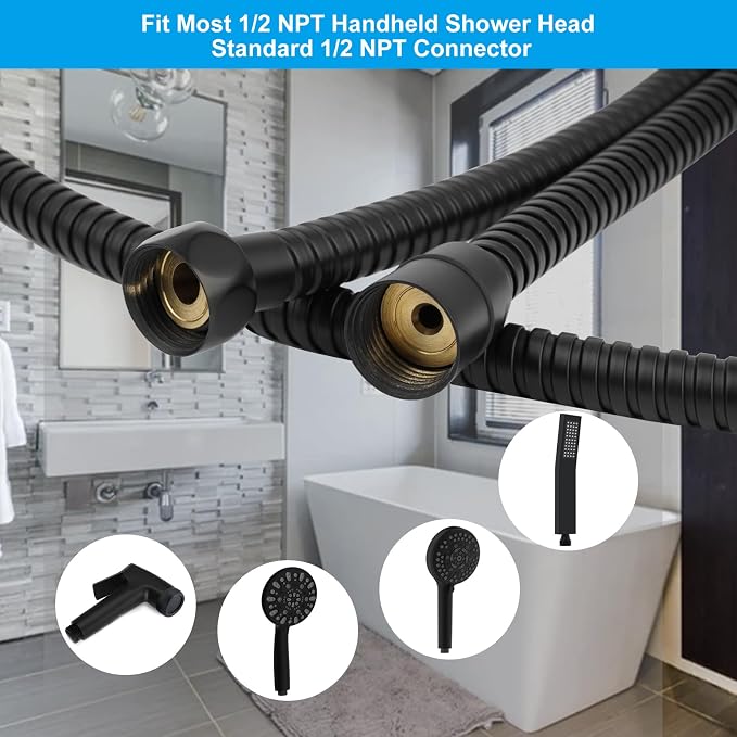 Hibbent All Metal Shower Hose, 90 Inch Stainless Steel Extra Long Shower Hose - Image 3