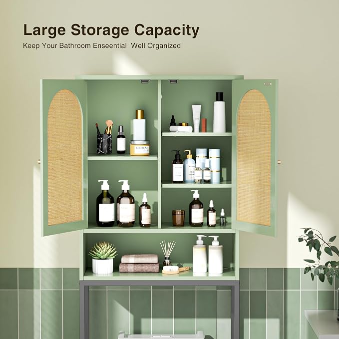 Rattan Toilet Storage Cabinet, Over The Rack Wood Cabinet - Image 4