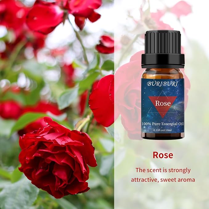 BURIBURI Rose Oil and Peony Essential Oil Set 2 Pack, 100% Pure Diffuser Rose - Image 3