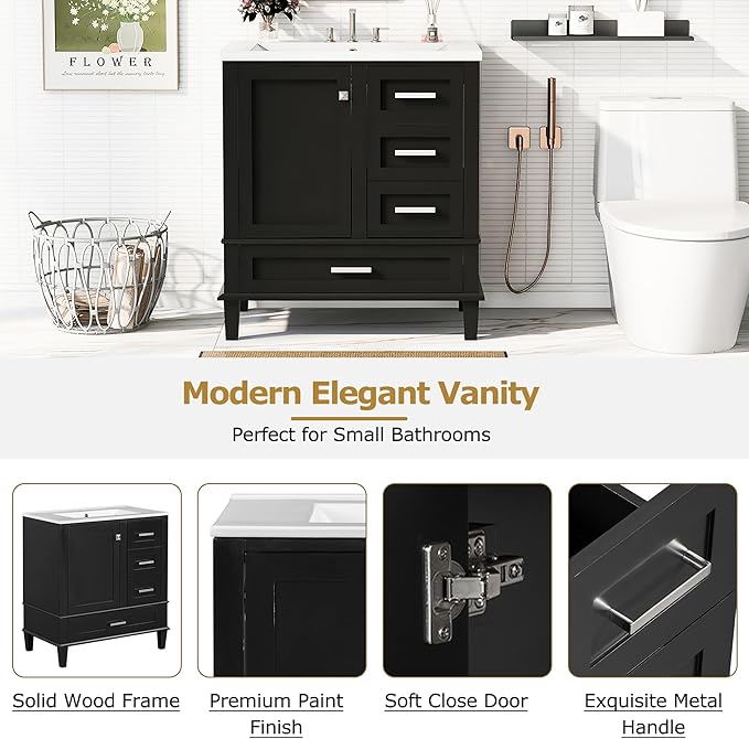 30" Bathroom Vanity, Modern Bathroom Cabinet - Image 4