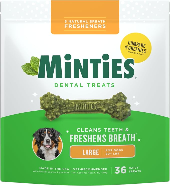 Minties Dental Chews for Dogs, Vet-Recommended Mint-Flavored Treats for Large by Minties