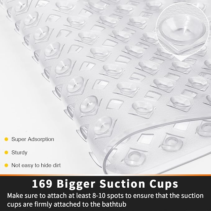 Yimobra Square Shower Mat Non Slip, Super Strong Suction Cups, Machine Washable - Image 2