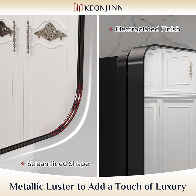Keonjinn 40 x 32 Inch Large Black Medicine Cabinets, Recessed Bathroom Medicine - Image 5