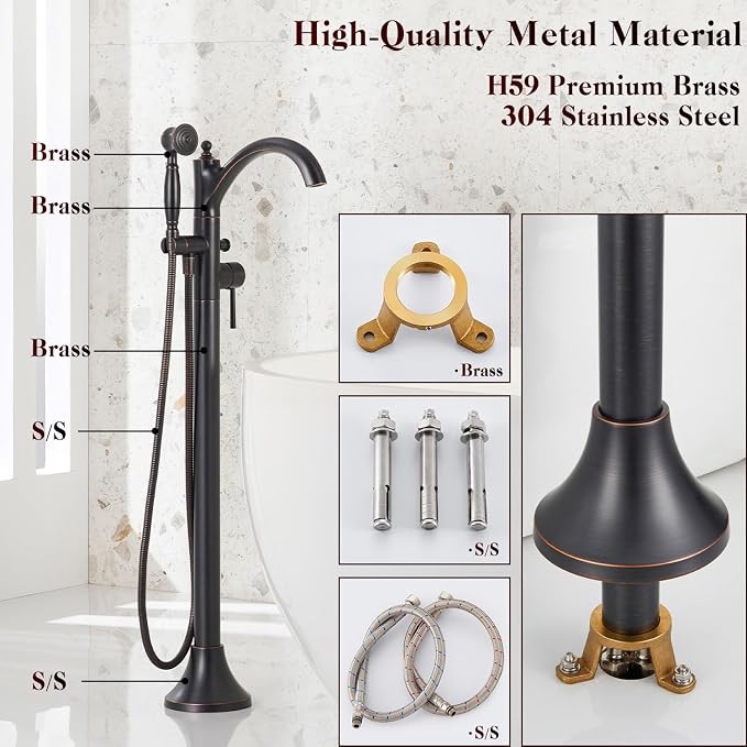 Freestanding Bathtub Faucet, Classic Free Standing Tub Faucet - Image 3