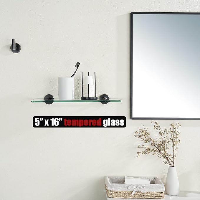 JQK Bathroom Glass Shelf Oil Rubbed Bronze, Tempered Glass Shower Storage 16 by - Image 2