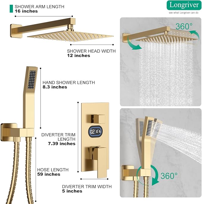 Shower Faucet Set with Hydro Power Temperature Display, Shower System Bathroom - Image 6
