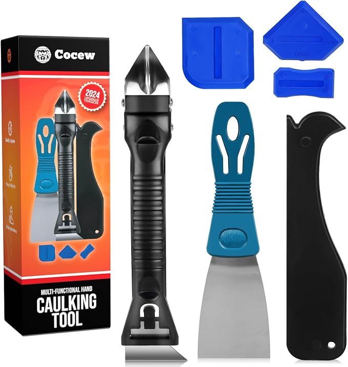 Silicone Caulking Tool Kit, Caulk Remover Tool, Putty Knife Scraper, 3 Glass by Cocew