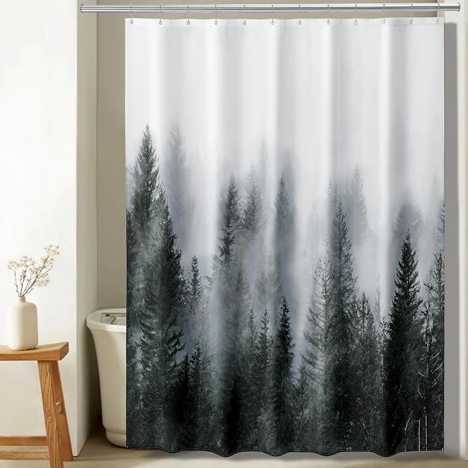ORTIGIA 78 Inch Dark Green Misty Forest Shower Curtain by ORTIGIA