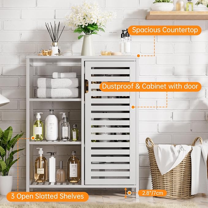 HITNET Bathroom Cabinet Freestanding, Bamboo Floor Cabinet, Side Storage - Image 6
