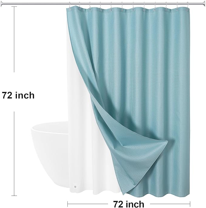 3 in 1 Shower Curtain Set, Teal Blue Waffle Shower Curtain and PEVA Liner Set - Image 8