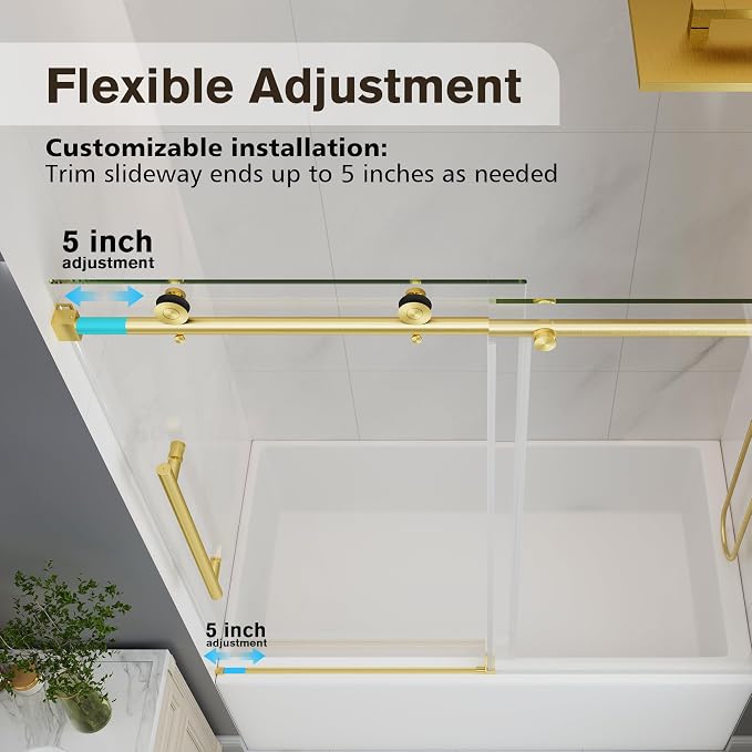 Bathtub Shower Door Frameless, 55-60" W x 60" H Sliding Tub Shower Door - Image 6