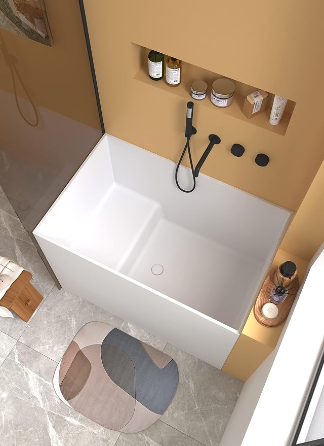 Cpingao 47" Stone Resin Freestanding Bathtub, Solid Surface Japanese Soaking by Cpingao
