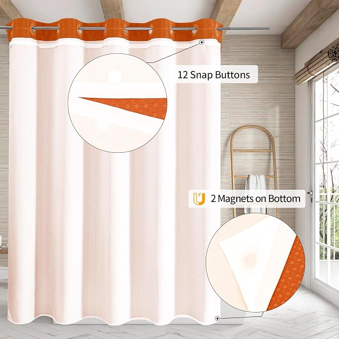 MitoVilla No Hooks Needed Extra Long Shower Curtain Liner Set - Image 2