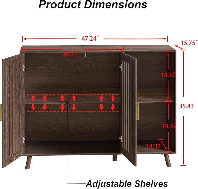 Sideboard Storage Cabinet, 47.2" W Farmhouse Buffet Cabinet - Image 2