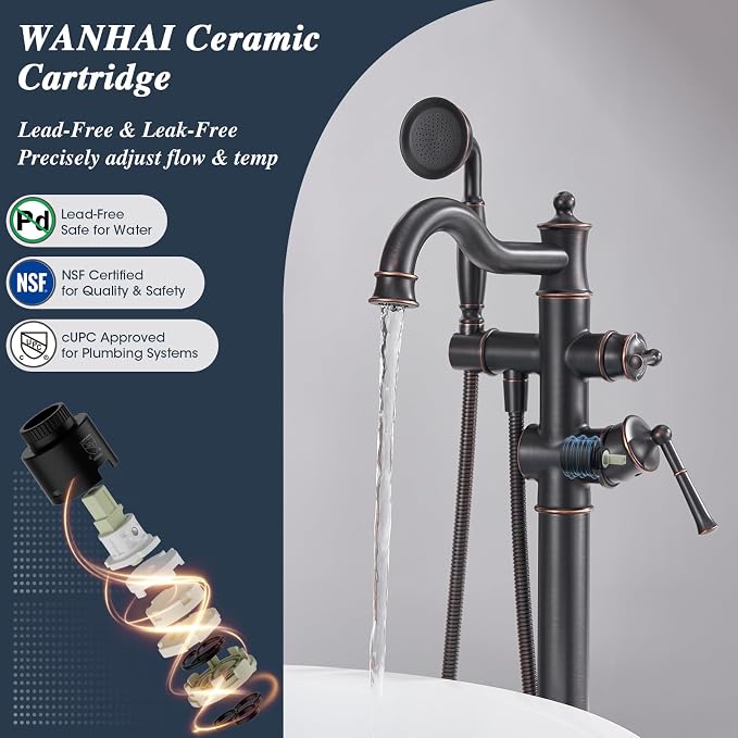Free Standing Tub Faucet, Qinkell Classic Elegant Gooseneck Freestanding - Image 7