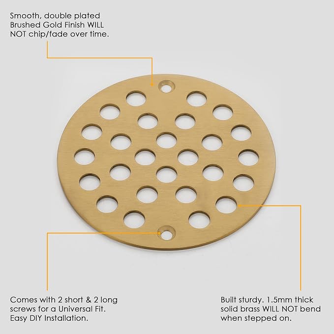 4 Inch OD Round Screw-in Brushed Gold Shower Drain Strainer - Image 3