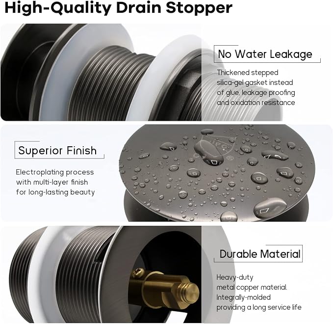 FerdY Pop-up Drain for Freestanding Bathtub, Space Gray, cUPC Certification - Image 3