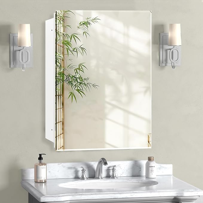 Medicine Cabinet, Rectangular Beveled Frameless Mirror Cabinet, Wall Mounted - Image 3