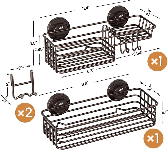 LEVERLOC Shower Caddy Suction Cup, 2 Pack Shelves - Image 5