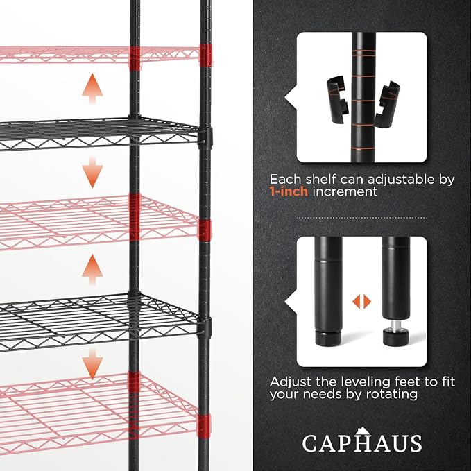 CAPHAUS 4-Tier Adjustable Height Wire Shelving Unit, Wire Rack Shelving - Image 4