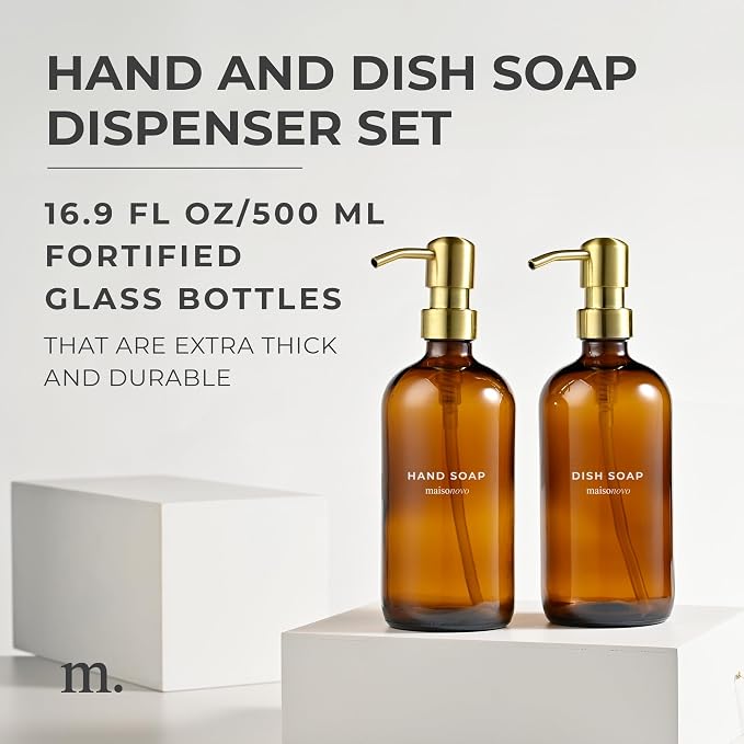 MaisoNovo Soap Dispenser 2-Piece Set | 16.9oz Amber Bottles - Image 2