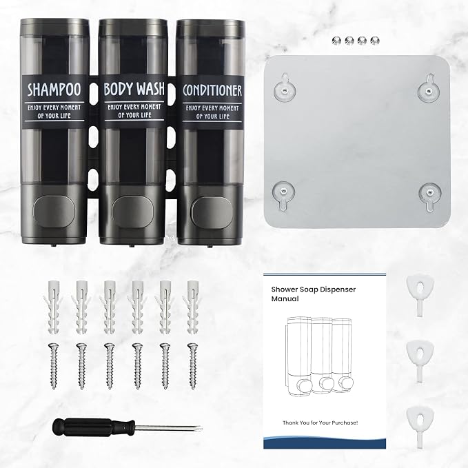 Shampoo and Conditioner Dispenser, GlintGath Shower Dispenser 3 Chamber No - Image 7