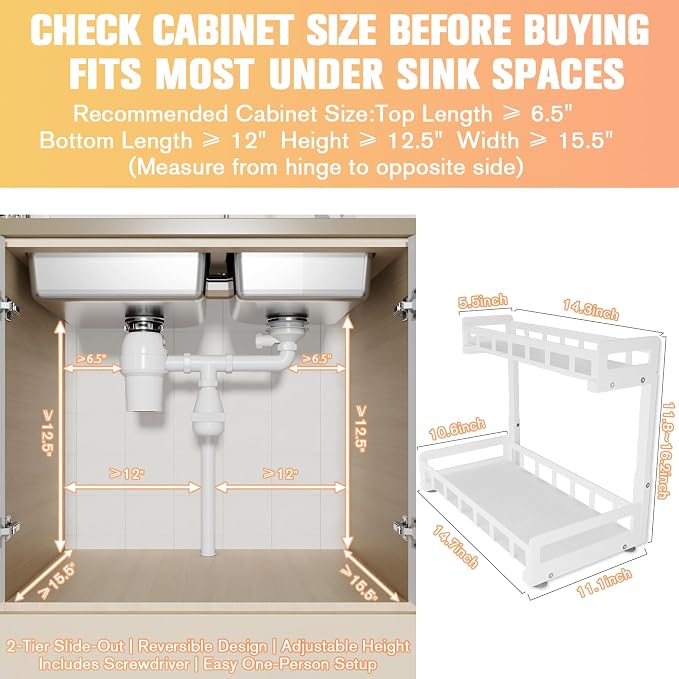Under Sink Organizer 2 Pack, Metal Large Capacity 2-Tier Sliding Cabinet - Image 2