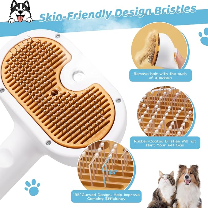 Pet Steam Brush for Dog & Cat – 3-in-1 Spray Hair Removal Comb for Shedding & - Image 4