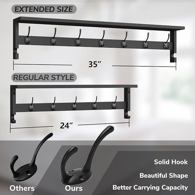 AMBIRD Coat Rack Wall Mount, Wood Coat Hooks - Image 2