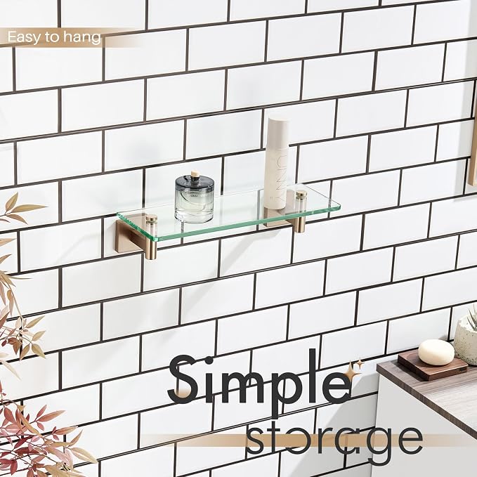 KOKOSIRI Wall Shelves Bathroom Hardware Glass Floating Shelf Small Hanging Rack - Image 8
