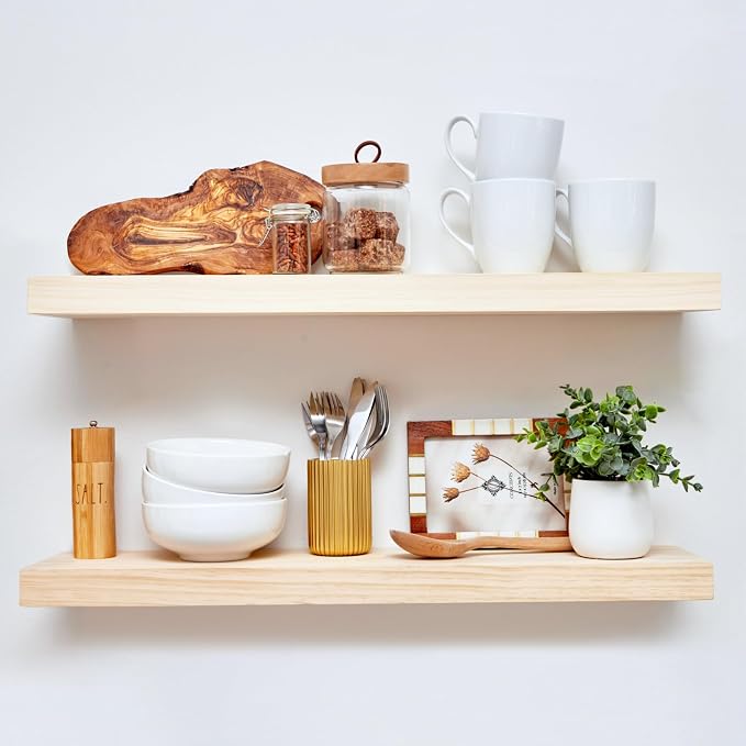 Homeforia 30 inch Natural Floating Shelf, High End Solid Real Wood 30inch Small by Homeforia