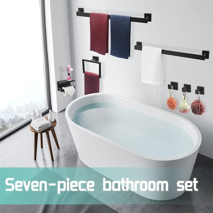 Matte Black Bathroom Hardware Set Towel Bar Set Black Bathroom Hardware - Image 6
