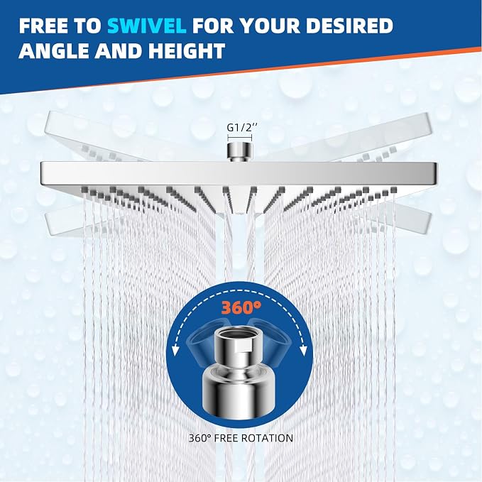 Hibbent Thickness Metal Rain Shower Head, 12 Inch High Pressure Shower Heads - Image 5